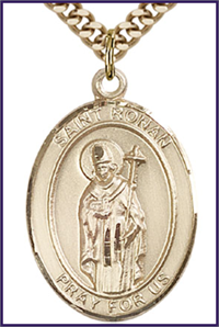Click image for larger or smaller. 14kt Gold Filled Medal, 1"x3/4", St. Ronan, Your Choice of Chain, # 54460
