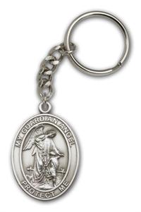 Keychain, Guardian Angel, Silver Oxide Finished Pewter, 1-3/8" Medal, #96649