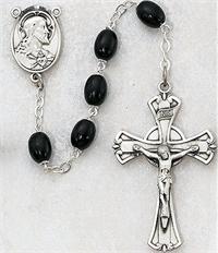6x8mm Black Wood Rosary, Pewter Crucifix & Center, # 98068