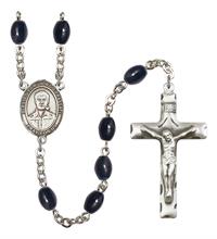 Blessed Giorgio Frassati Rosary, 8x6mm Black Onyx Beads, Silver Plate, # 13592