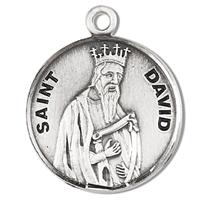 3/4" Round Sterling Medal, Your Choice of Chain, St. David, #96778
