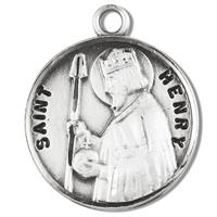 3/4" Round Sterling Medal, Your Choice of Chain, St. Henry, #96784