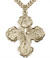 14kt Gold Filled Engraved Cross 4-Way Medal, Your choice of chain, # 2268