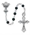 - 4mm Black Glass First Communion Rosary in Cross Box, # 57195