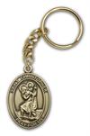 Keychain, St. Christopher, Bronze Oxide Finished Pewter, 1-3/8