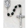 Rosary, 4x6mm Black Wood Beads, Silver Oxide Crucifix & Center, # 98063