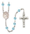 Blessed Herman the Cripple Rosary, 6mm Fire Polished Aqua Beads, Silver Plate, # 16107
