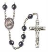 Virgen de la Divina Providencia Spanish Rosary, 8mm Hematite Beads, Silver Plate, # 11111