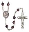 Virgen de la Divina Providencia Spanish Rosary, 7mm Brown Glass Beads, Silver Plate, # 12178