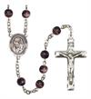 Virgen del Lourdes Spanish Rosary, 7mm Brown Glass Beads, Silver Plate, # 12403
