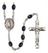 Virgen de Guadalupe Spanish Rosary, 8x6mm Black Onyx Beads, Silver Plate, # 13516